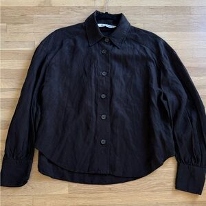 Zara Black Cropped Relaxed Button-Up Shirt